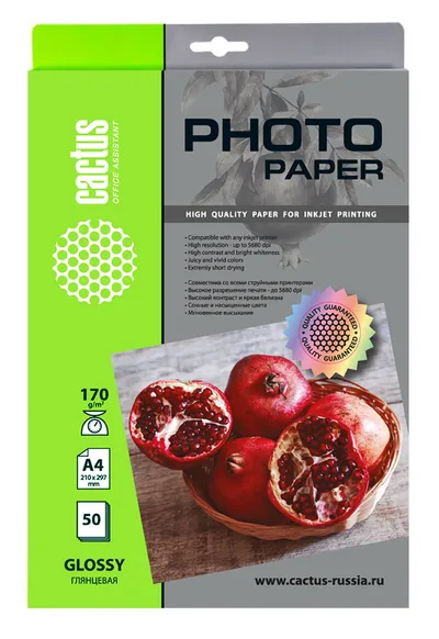 Фотобумага Cactus CS-GA417050, A4, 170 г/м², глянцевая, 50 л.