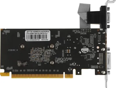Видеокарта AFOX NVIDIA - GeForce GT 730, PCI-E 2.0, GDDR3 4GB 128bit, 1x VGA, 1x DVI-D, 1x HDMI, max 2560 x 1600, 23Вт, AF730-4096D3L6