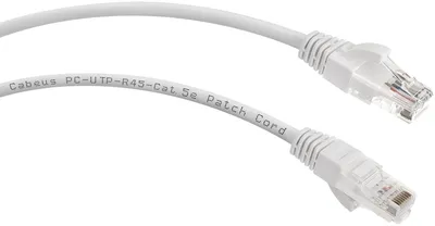 Патч-корд Cabeus, UTP, кат. 5e, 2 x RJ-45, RJ-45 - RJ-45, 100 МГц, ПВХ, белый, 0,15 м, PC-UTP-RJ45-Cat.5e-0.15m-WH