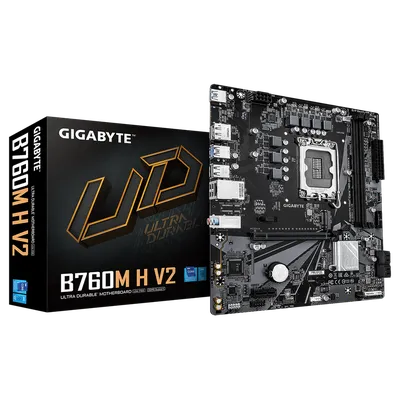 Материнская плата Gigabyte Bad Pack B760M H V2, Socket 1700, Intel®B760, 2xDDR5-4800, HDMI+DP, 1xPCI-Ex16, 1xPCI-Ex1, 4xSATA3(RAID 0/1/5/10), 1xM.2, 8Ch Audio, GLan, (4+2)xUSB2.0, (3+2)xUSB3.2, (0+1)xUSB3.2 Type-C™, mATX, RTL bp
