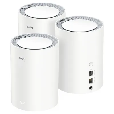 Маршрутизатор CUDY AX1800 Wi-Fi 6 Mesh Solution 3-Pack, Chipset MediaTek, Dual-Band, 802.11ax/ac/a/b/g/n, 1201Mbps at 5GHz + 574Mbps at 2.4GHz, 2 Gigabit Ethernet Ports, 4 internal antennas, MU-MIMO, DDNS, Zerotier/Wireguard/OpenVPN/IPSec/L2TP/PPTP VPN, DNS over Cloudflare (M1800(3-Pack))