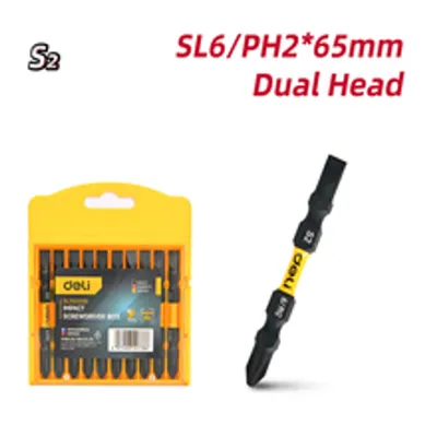 Набор бит Deli DL252202D, торсионные, 10 шт, SL6/PH2×65 мм, S2