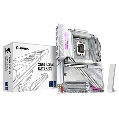 Материнская плата Gigabyte - Z890 AORUS ELITE X ICE, ATX, Intel Z890, 1xLGA 1851, 4xDDR5 до 256ГБ, 1x2.5GbE, audio, M.2, Wi-Fi, Bluetooth, HDMI, 4xSATA, 4xUSB2.0, 6xUSB3.2, Z890 AORUS ELITE X ICE