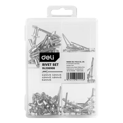 Набор заклепок Deli DL236906, 75шт, 2.4–6.0мм, пластиковая коробка