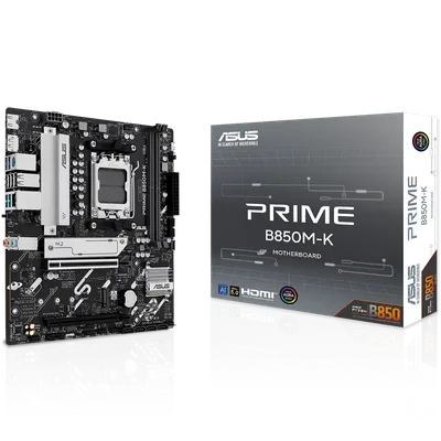 Материнская плата ASUS PRIME B850M-K, AM5, AMD B850, 2xDDR5, 4xSATA, 2xM.2, 1xPCIe 5.0 x16, 1xPCIe 4.0 x8, DisplayPort, HDMI, 1x2.5Gb LAN, 8xUSB, 3x3.5 мм, 7.1, microATX