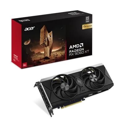 Видеокарта Acer AMD Radeon RX 9060 XT Nitro OC, 8 GB GDDR6, 128 bit, 2xDisplayPort, HDMI, GPU 1800 MHz