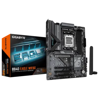 Материнская плата Gigabyte B840 EAGLE WIFI6E, AM5, AMD B840, 4xDDR5, 4xSATA, 3xM.2, 1xPCIe 4.0 x16, 3xPCIe 3.0 x16, 1xHDMI, 1xDP, 1x2.5Gb LAN, Wi-Fi 6E, Bluetooth 5.3, 1xUSB-C 10Gbps, 1xUSB-A 10Gbps, 2xUSB-A 5Gbps, 4xUSB-A 2.0, 3x3.5 мм, 7.1, ATX