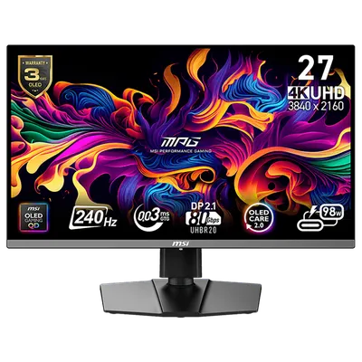 Монитор 26.5" MSI MPG 272URX QD-OLED  QD-OLED, 3840x2160, 240Hz, 0,03ms, 250сd/m, 1500000:1, HDR10 | 2xHDMI(2.1), DP(2.1a), Type-C(PD-98W), 2xUSB3.2 | HAS, Swivel, InPSU, Vesa 100, Black