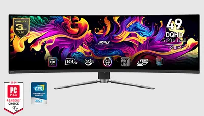 Монитор 49" MSI MPG 491CQP QD OLED 5120x1440, 144 Гц, 0.03 мс, 32:9, DisplayHDR 400, 1000 кд/м², изогнутый (1800R), HDMI 2.1 (x2), DisplayPort 1.4a, USB-C (90 Вт), Flicker Free, Low Blue Light, виртуальный прицел, стабилизатор черного цвета, PIP, KVM-переключатель, регулировка по высоте, поворотная подставка, черный