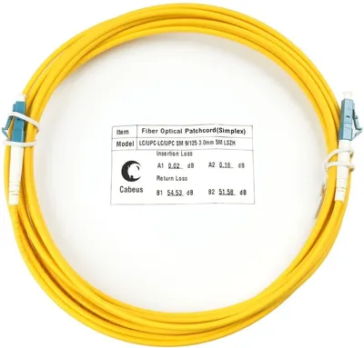 FOP(s)-9-LC-LC-5m Коммутационный шнур оптический Cabeus tight buffer Simplex LC/LC (UPC/UPC) OS2 9/125 LSZH D 3мм 5м цвет: жёлтый