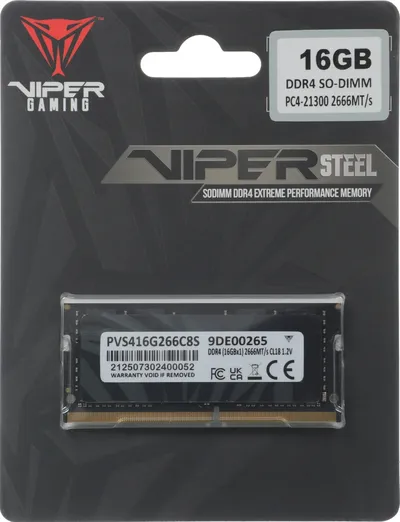Оперативная память Patriot PVS416G266C8S, 16GB, DDR4, 2666MHz, SO-DIMM