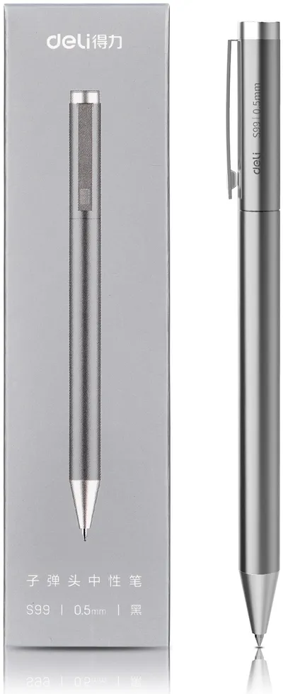 Ручка Deli S99 SILVER, гелевая, автоматическая, 0.5мм, черная
