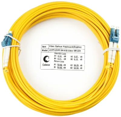 FOP(d)-9-LC-LC-10m Коммутационный шнур оптический Cabeus tight buffer Duplex LC/LC (UPC/UPC) OS2 9/125 LSZH D 3мм 10м цвет: жёлтый