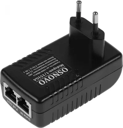 PoE-инжектор OSNOVO Midspan-1/151GA PoE-инжектор Gigabit Ethernet на 1 порт. Совместим с оборудованием PoE IEEE 802.3af. Мощность PoE на порт - до 15.4W. Напряжение PoE - 50V(конт. 4,5(+); 7,8(-)). Порты: вх. - 1