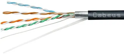 кабель Cabeus FTP-4P-Cat.5e-SOLID-OUT-PE-UV-100 Кабель витая пара экранированная FTP (F/UTP), категория 5e, 4 пары (24 AWG), одножильный, экран - фольга, для внешней прокладки, PE-UV (100 м)