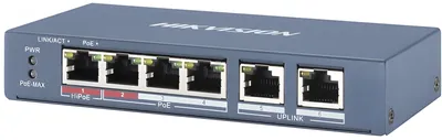 Коммутатор Hikvision DS-3E0106P-E/M, 6×100Мб, 4×PoE, 35Вт, неуправляемый