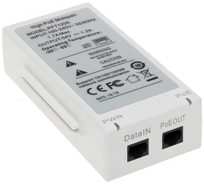 Инжектор PoE Dahua DH-PFT1200, Hi-PoE, 60Вт, 2×GbE