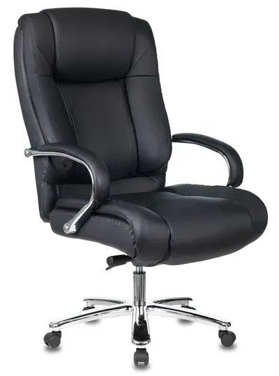 Кресло Бюрократ T-9925SL/BLACK, кожа, хром, до 200 кг, черный