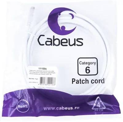 Патч-корд Cabeus PC-UTP-RJ45-Cat.6-3m-WH-LSZH Патч-корд U/UTP, категория 6, 2xRJ45/8p8c, неэкранированный, белый, LSZH, 3м