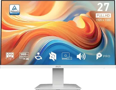 Монитор 27" MSI PRO MP273W E14A IPS, 1920x1080, 144Hz, 4ms, 250сd/m, 1500:1, HDR | VGA, HDMI(2.0), DP(1.2a) | ExPSU, Speakers, Vesa 100, White (9S6-3PB4CH-265)
