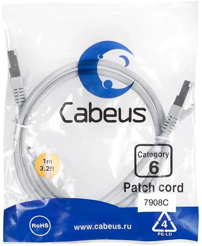 Патч-корд Cabeus PC-FTP-RJ45-CAT.6-1M-LSZH, F/UTP Cat.6, 1м, серый, LSZH
