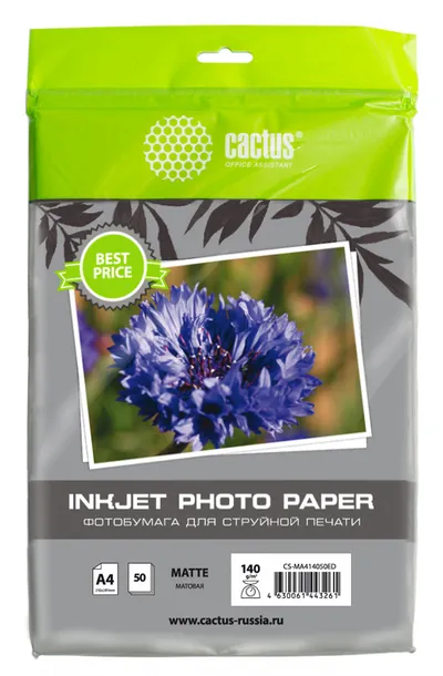 Фотобумага Cactus CS-MA414050ED, A4, 140г/м², 50л., матовая