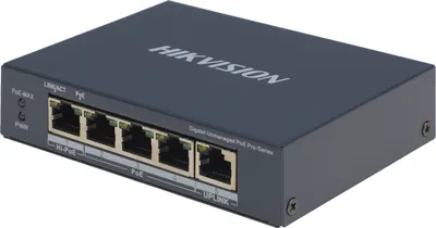 Коммутатор Hikvision DS-3E0505HP-E, 4×GbE PoE+, 1×GbE