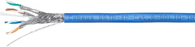 Cabeus SSTP-4P-Cat.8-SOLID-IN-LSZH-BL-100 Кабель экранированная витая пара SSTP (S/FTP), категория 8 (40G, 2000 MHz), 4 пары (23 AWG), LSZH, нг(А)-HF, (100 м)