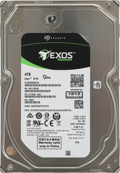 Жесткий диск/ HDD Seagate SAS 4TB Exos 7E10 7200 rpm 256Mb 1 year warranty (replacement MG08SDA400E, ST4000NM005A, MG10SDA400E, HUS726T4TAL5204, ST4000NM003A, ST2000NM018B, ST2000NM001B, ST4000NM025B)