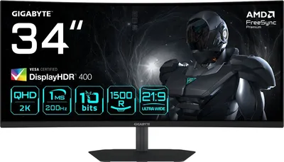 Монитор Gigabyte 34" G34WQC2 EK черный VA LED 21:9 HDMI M/M матовая HAS Piv 4000:1 450cd 178гр/178гр 3440x1440 200Hz FreeSync Premium DP WQ 7.36кг