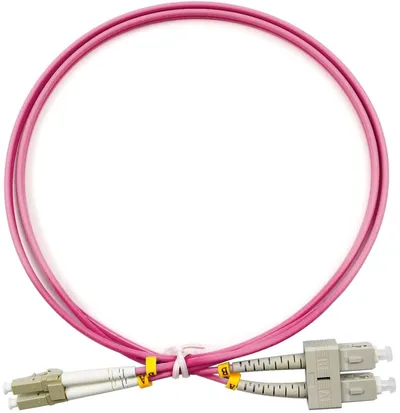 FOP-50-OM4-LC-SC-1m Коммутационный шнур оптический Cabeus tight buffer Duplex SC/LC (UPC/UPC) OM4 50/125 LSZH D 3мм 1м цвет: маджента