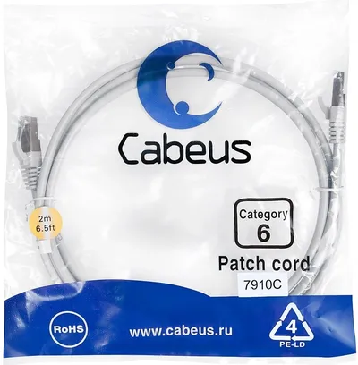 Патч-корд Cabeus - PC-FTP-RJ45-CAT.6-2M-LSZH, FTP, 2 x RJ-45, RJ-45 - RJ-45, LSZH, серый, 2 м, PC-FTP-RJ45-Cat.6-2m-LSZH