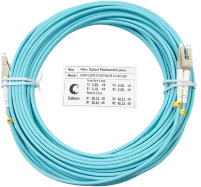 Оптический патч-корд Cabeus, многомодовый, LC/UPC - LC/UPC, LC(UPC) - LC(UPC), 50/125 мкм, LSZH, голубой, 10 м, FOP-50-LC-LC-10m