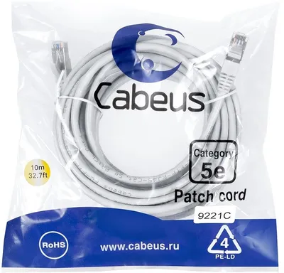 Патч-корд F/UTP,категория 5е, 2xRJ45/8p8c, экранированный, серый, LSZH, 10м Cabeus PC-FTP-RJ45-Cat.5e-10m-LSZH Патч-корд F/UTP,категория 5е, 2xRJ45/8p8c, экранированный, серый, LSZH, 10м