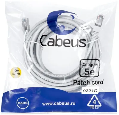 Патч-корд Cabeus PC-FTP-RJ45-Cat.5e-20m-LSZH Патч-корд F/UTP, категория 5е, 2xRJ45/8p8c, экранированный, серый, LSZH, 20м