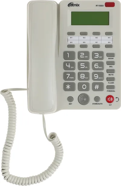 Телефон Ritmix 80002154, проводной, RT-550, белый/серый