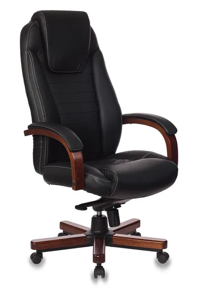 <083435> Кресло Бюрократ T-9923 WALNUT (кожа, мех. качания, крест. металл/дерево, до 200 кг) Черный [T-9923WALNUT/BLACK]