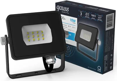 GAUSS 613511310 Прожектор светодиодный ДО-10 Вт 1000 Лм 6500К 200-240 В IP65 черный LED Qplus  Gauss  (613511310)