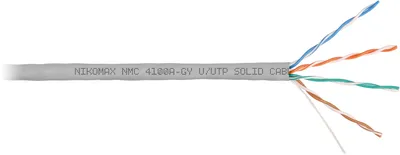 NIKOMAX
Кабель U/UTP 4 пары, Кат.5e (Класс D), тест по ISO/IEC, 100МГц, одножильный, BC (чистая медь), 24AWG (0,51мм), поливинилхлорид, внутренний, серый, 305м - гарантия: 5 лет / 15 лет системная