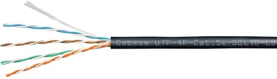 Cabeus UTP-4P-Cat.5e-SOLID-LSZH-BK - Кабель витая пара UTP (U/UTP), категория 5e, 4 пары (24 AWG), одножильный, черный, LSZH, нг(А)-HF, (305 м), системная гарантия 25 лет