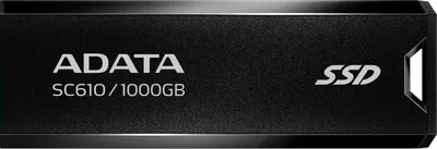 Твердотельный накопитель/ ADATA External SSD SC610, 1000GB, Type-A, USB 3.2 Gen2, R/W 550/500 MB/s, 67x24x10mm, Black (5 лет)