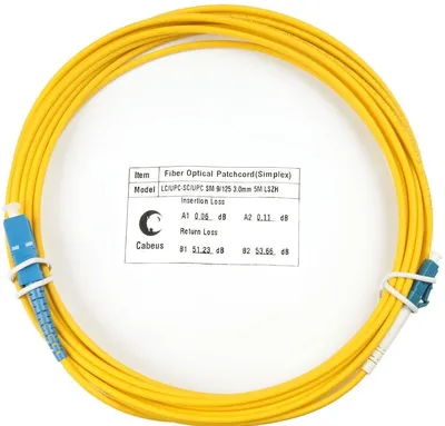FOP(s)-9-LC-SC-15m Коммутационный шнур оптический Cabeus tight buffer Simplex SC/LC OS2 9/125 LSZH D 3мм 15м цвет: жёлтый