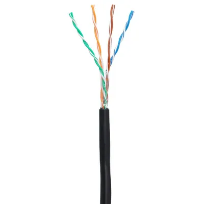 EC-UU004-5E-PE-BK-1 Кабель NETLAN U/UTP 4 пары, Кат.5e (Класс D), 100МГц, одножильный, BC (чистая медь), внешний, PE до -40C, черный, 100м (сеч.0,47 ± 0.1)