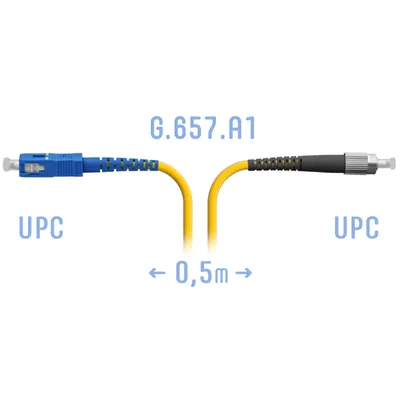 Патч-корд оптический SNR, FC/UPC-SC/UPC, 50см, желтый (SNR-PC-FC/UPC-SC/UPC-A-05m)