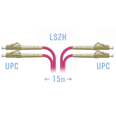 Патч-корд оптический SNR, LC/UPC-LC/UPC, 15м, пурпурный (SNR-PC-LC/UPC-MM4-DPX-15m)
