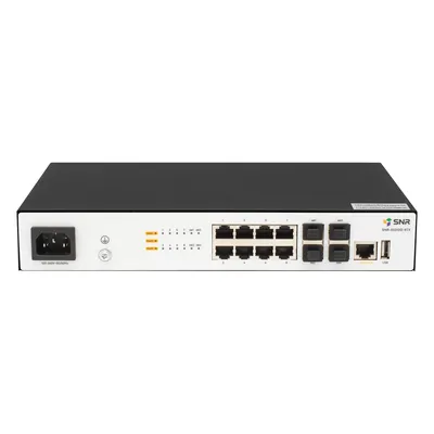 SNR SNR-S5210G-8TX-DC Управляемый коммутатор уровня 2+, 8 портов 10/100/1000Base-T, 4 порта 1/10G SFP+, встроенный БП ~220V AC, RPS 36-72V DC