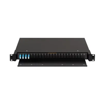 NMF-RP08LCUS2-TS-P1-1U-BK Кросс 19" NIKOMAX Premium Line, 1U, укомплектованный на 8 портов LC/UPC (4 двойных LC/UPC адаптера) SM9/125 OS2, выдвижной, черный