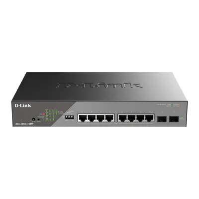 Коммутатор D-Link SMB DSS-200G-10MP/A1A, 8×1GbE PoE, 2×SFP, L2, 130Вт