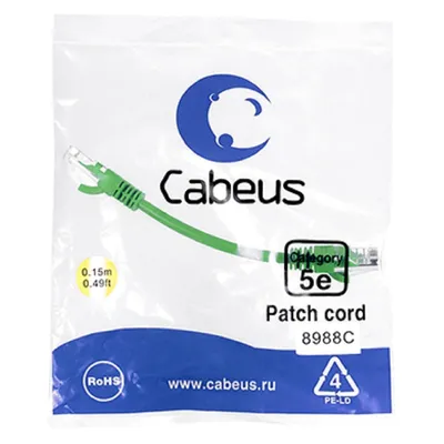Патч-корд Cabeus PC-UTP-RJ45-Cat.5e-0.15m-GN Патч-корд U/UTP, категория 5е, 2xRJ45/8p8c, неэкранированный, зеленый, PVC, 0.15м