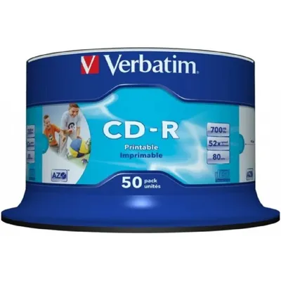 Verbatim  Диски CD-R  50 шт. Printable InkJet, 52-x 700Mb, Cake Box [43309/43438]